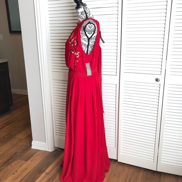 New York & Company Large Red Embroidery Maxi Dress - Picture 3 of 6